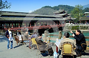 Dujiangyan, China: Outdoor Tea House & Bridge