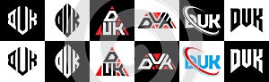 DUK letter logo design in six style. photo