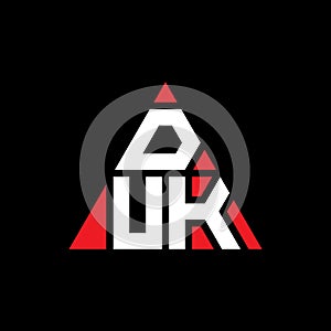 DUK triangle letter logo design with triangle shape. DUK triangle logo design monogram. DUK triangle vector logo template with red