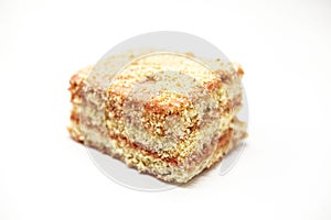 Dukan Diet. Carrot cake fresh delicious diet cake at Dukan Diet on a white background.