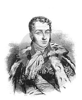 Duke de Polignac French statesman - ultra-royalist in the old book The Essays in Newest History, by I.I. Grigorovich, 1883, St.