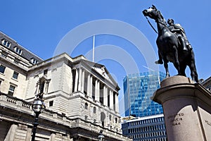 Duke of Wellington Statue and the Bank of England in London