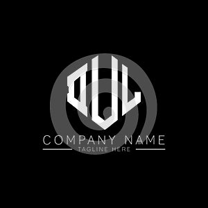 DUL letter logo design with polygon shape. DUL polygon and cube shape logo design. DUL hexagon vector logo template white and