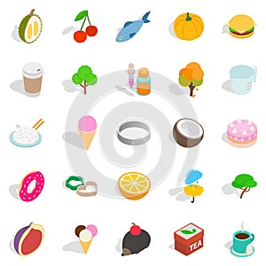 Dulcet dessert icons set, isometric style