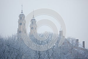 Dull and foggy winter day in Vilnius, Lithuania