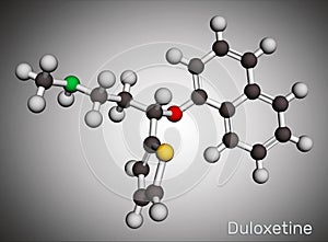 Duloxetine antidepressant  drug molecule. It is used to treat  anxiety disorder, neuropathic pain, osteoarthritis. Molecular model