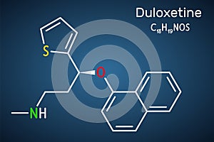 Duloxetine antidepressant drug molecule. It is used to treat anxiety disorder, neuropathic pain, osteoarthritis. Structural