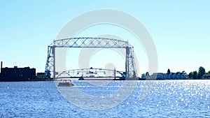 Duluth Minnesota Aerial Lift Bridge and Canal to Harbor with pontoon