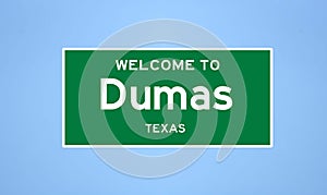 Dumas, Texas city limit sign. Town sign from the USA.