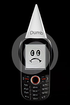 Dumb Phone with Sad Face and Dunce Hat