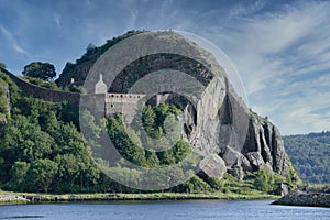 Dumbarton castle building on volcanic rock aerial view from above Scotland