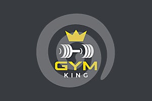 Dumbbell barbell with crown Logo design for GYM Fitness Sport club vector design template