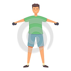 Dumbbell boy training icon cartoon vector. School gym sport