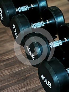 Dumbbell at fitness Gym to build muscle ,Sports equipment in gym