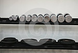 Dumbbell at fitness Gym to build muscle ,Sports equipment in gym