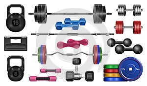 Dumbbell of fitness vector realistic set icon. Vector illustration barbell on white background. Isolated realistic set