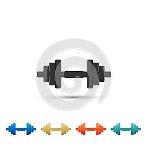 Dumbbell icon isolated on white background. Muscle lifting icon, fitness barbell, gym icon, sports equipment symbol