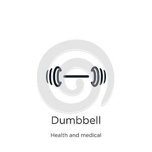 Dumbbell icon. Thin linear dumbbell outline icon isolated on white background from health collection. Line vector dumbbell sign,