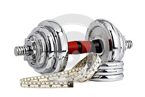 Dumbbell with measuring tape photo