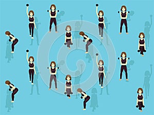 Dumbbell Moves Cartoon Character Vector Set Seamless Background Wallpaper-01