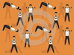 Dumbbell Moves Glute Bridge Goblet Squad Cartoon Illustration Seamless Background 2