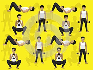 Dumbbell Moves Glute Bridge Goblet Squad Cartoon Illustration Seamless Background