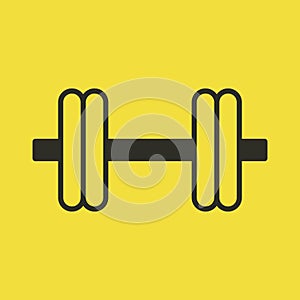 Dumbbell outline icon, modern minimal flat design style, vector illustration isolated on yellow background