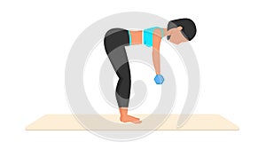 Dumbbell rear delt row exercise tutorial. Female workout on mat