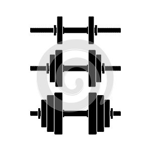 Dumbbell with removable disks different weights set icon isolated on white background. Weightlifting equipment