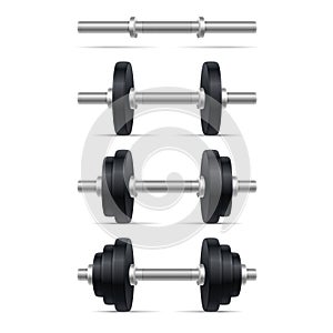Dumbbell Set with Different Weights on White Background. Vector