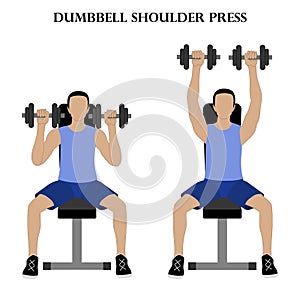 Dumbbell shoulder press exercise strength workout vector illustration