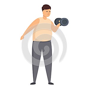 Dumbbell training icon cartoon vector. Fat man at gym