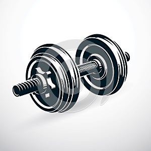 Dumbbell vector illustration on white with disc weight. photo