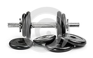 Dumbbell weights plates white background