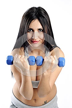 Dumbbell woman weight workout in gym