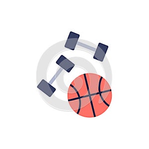Dumbbells and basketball ball flat icon isolated