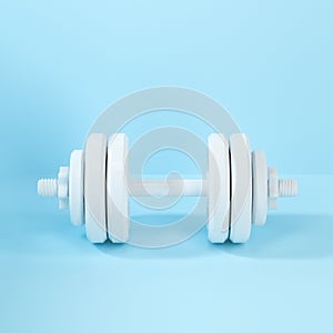 Dumbbells with blue background, fitness theme, 3d rendeirng