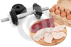 Dumbbells and Body Building Food