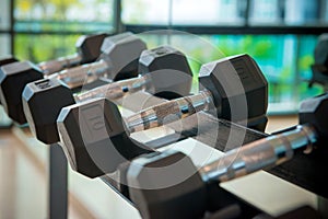 dumbbells in the gym at sports club for exercise and Bodybuilding