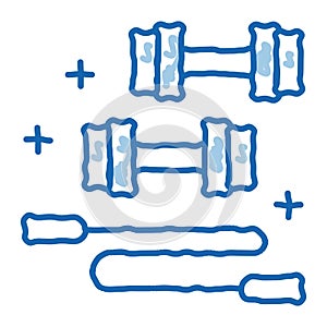 dumbbells and jump rope doodle icon hand drawn illustration
