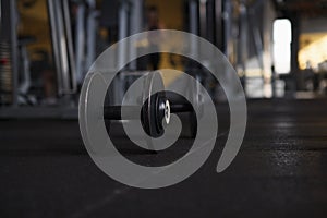 Dumbbells lying on the gym floor