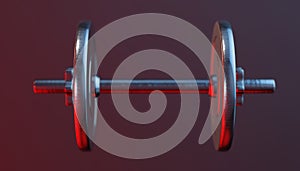 Dumbbells over varial material and background. 3d render