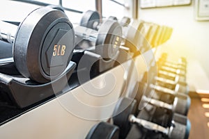 Dumbbells on rack