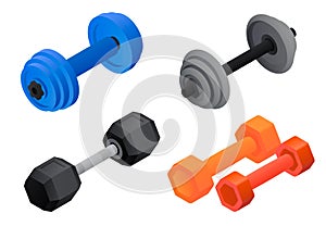 Dumbell icons set, isometric style