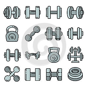 Dumbell icons set, outline style