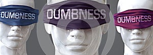 Dumbness can blind our views and limit perspective - pictured as word Dumbness on eyes to symbolize that Dumbness can distort photo