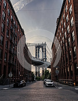 DUMBO neighborhood. bridge connecting Lower Manhattan at Canal Street with Downtown Brooklyn. new york urban photo