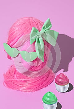 Dummy fashion candy girl. Sweet, candy shop, spring is coming concept. Minimal isometry