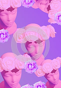 Dummy fashion flowers girl. Spring, summer seasons is coming concept. Minimal collage art