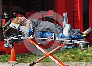 Dummy injured person on stretcher